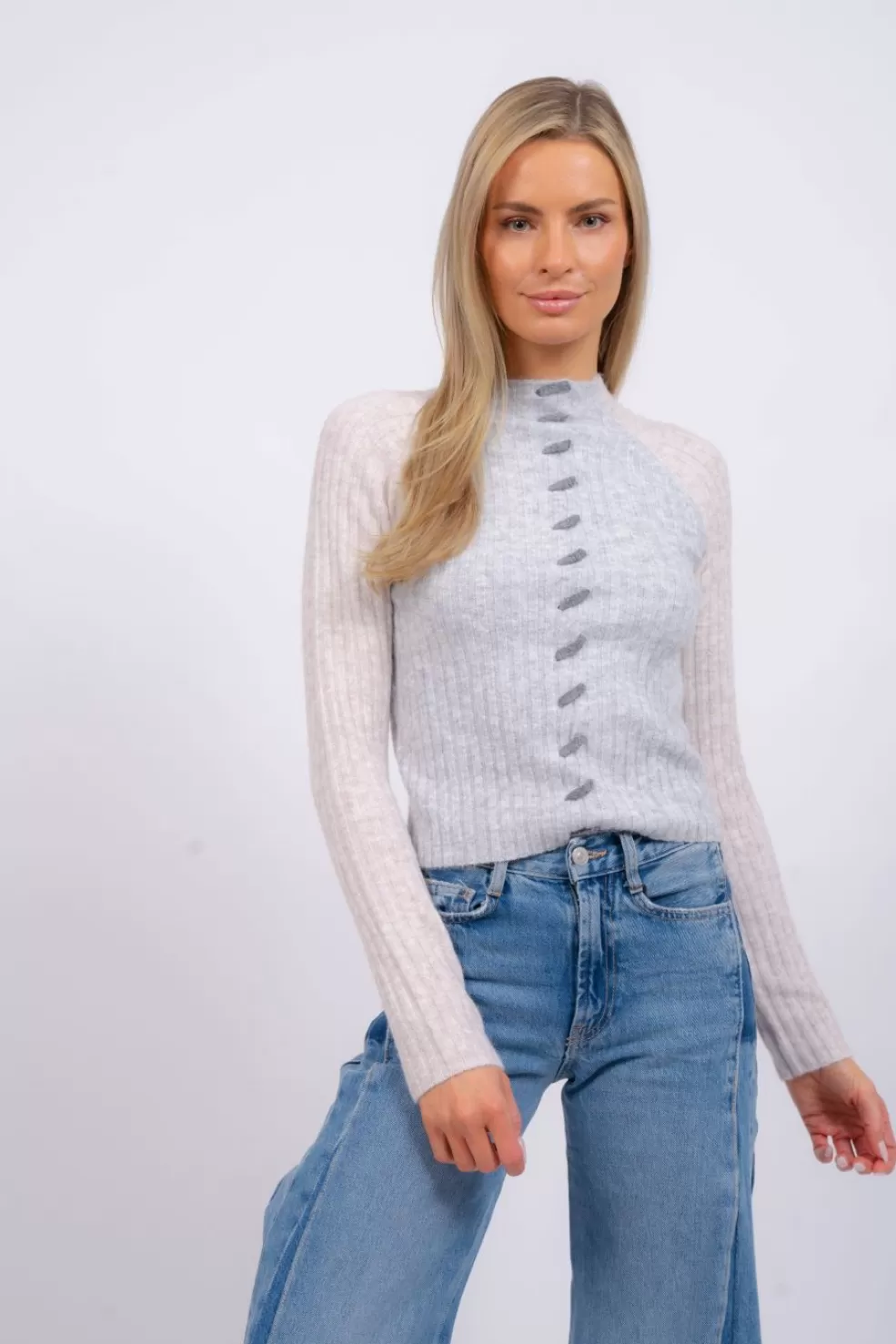 Store Bobbie Whipstitch Mock Neck Women Sweaters