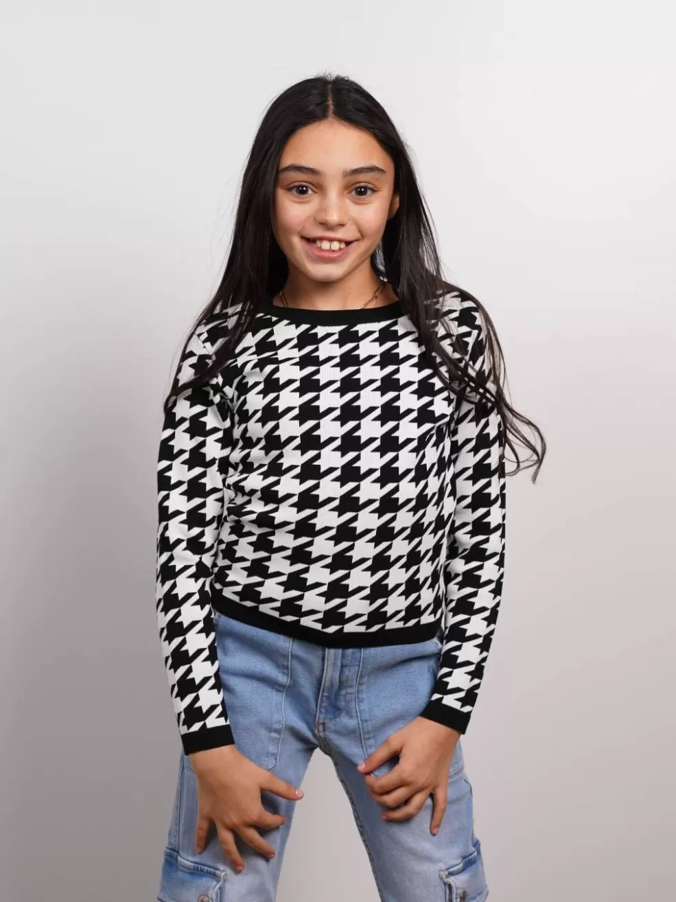 Online Everly Houndstooth Long Sleeve Top Kids Clothing