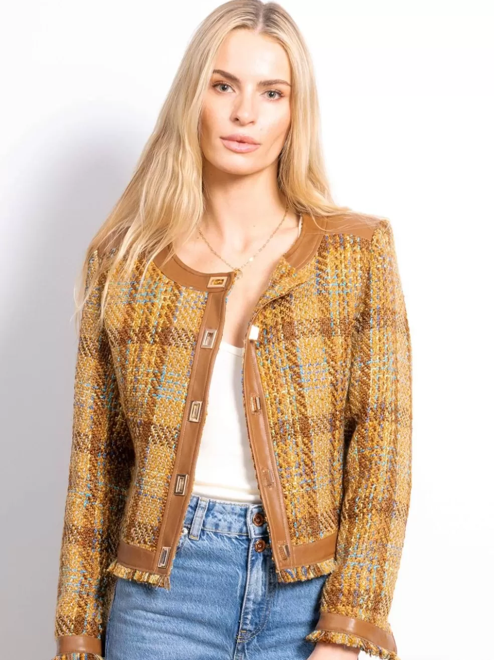 Best Georgia Tweed Vegan Accent Jacket Women Jackets