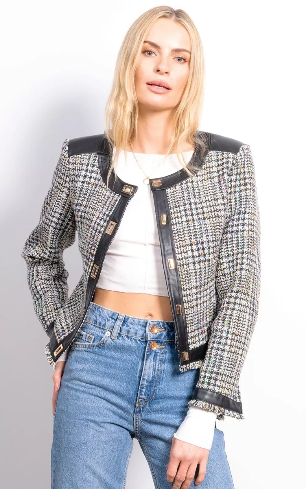 Best Georgia Tweed Vegan Accent Jacket Women Jackets