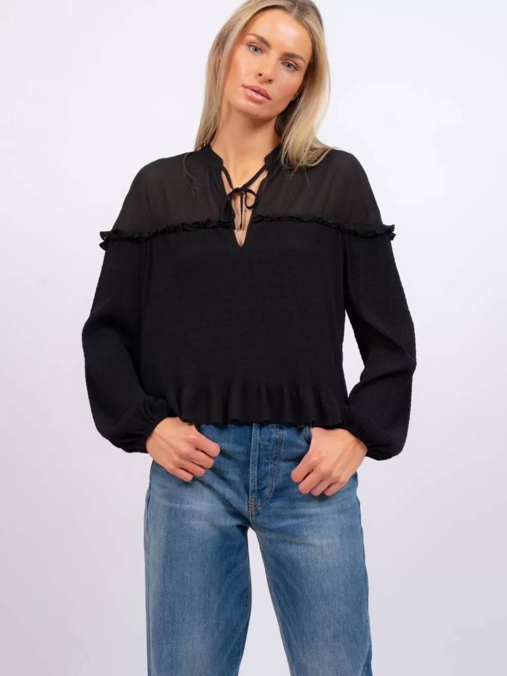 Cheap Jane Tie Neck Top Women Tops