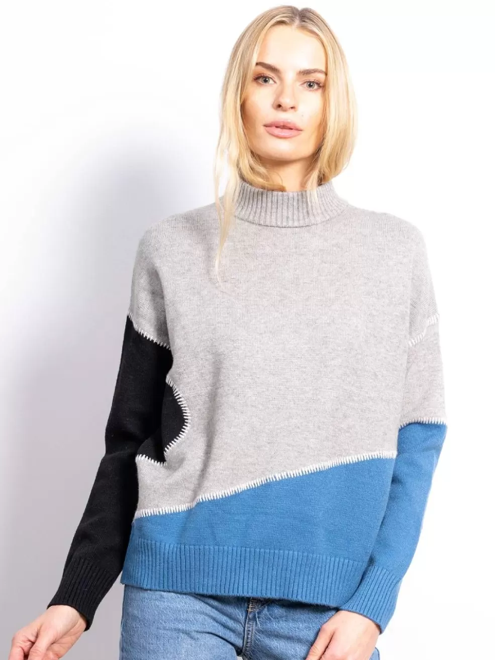 Hot Sloane Whipstitch Mock Women Sweaters